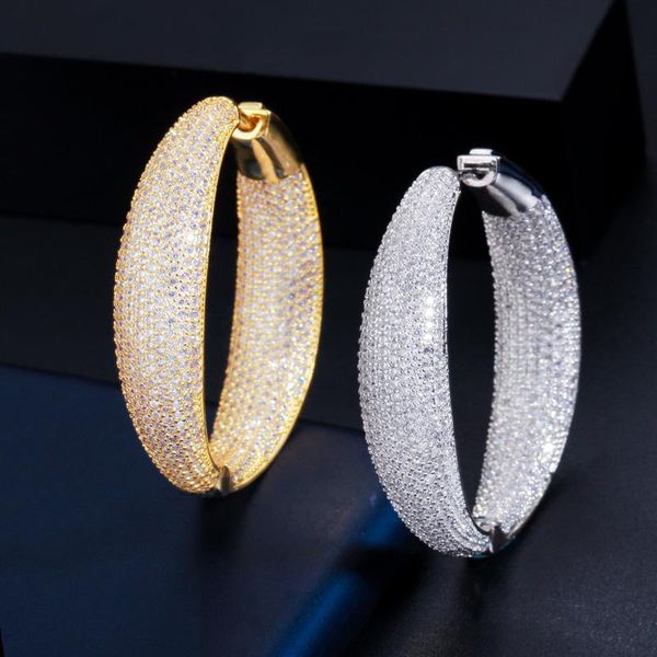 

large ring unusual hanging earrings for women 2021 trend golden luxury full zircon fashion wedding accessories hoop & huggie, Golden;silver