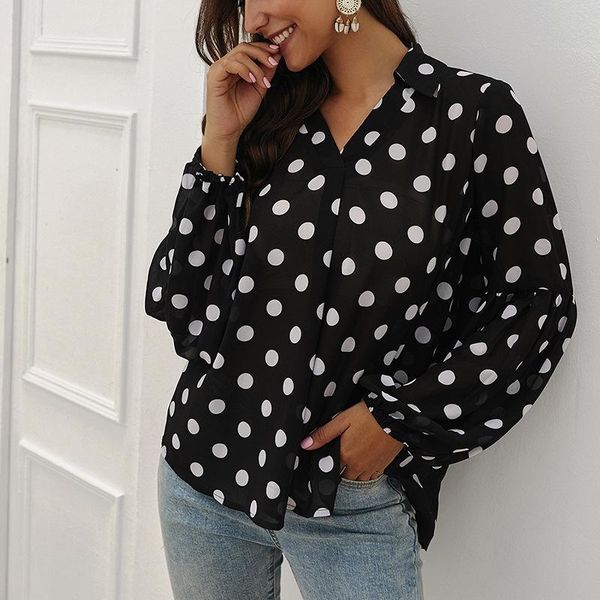 

women's blouses & shirts autumn and winter polka dot long sleeve 1pcs, White