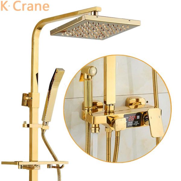 

bathroom shower sets gold showet system cold digital thermostatic bath set wall mount square faucet spa rain fall torneira taps
