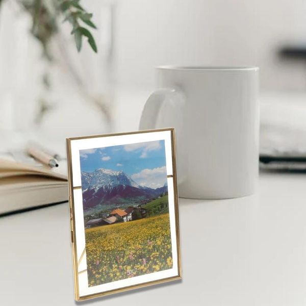 

mirrors t84f gold floating metal glass po frame deskwedding pictures portrait display holder home office decoration