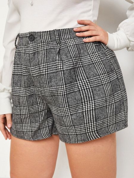 

plus glen plaid tweed shorts r530#, Black