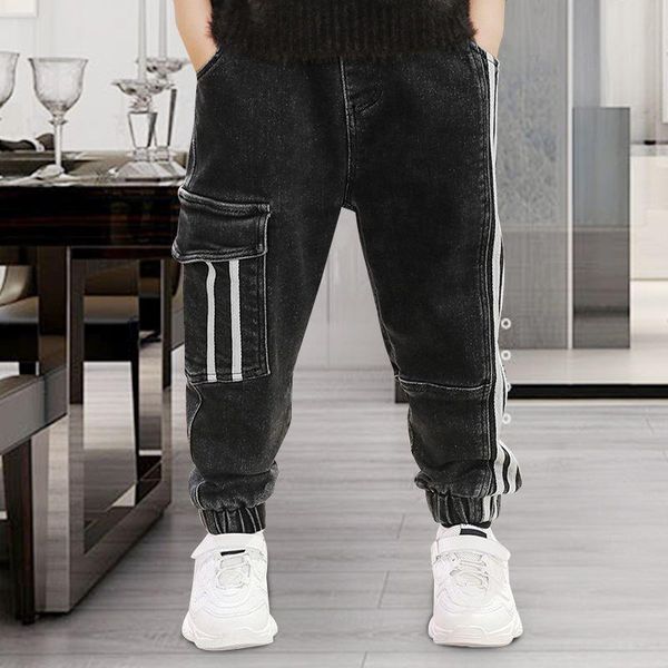 

boys workwear jeans black medium and big children's pants spring autumn pockets, Blue