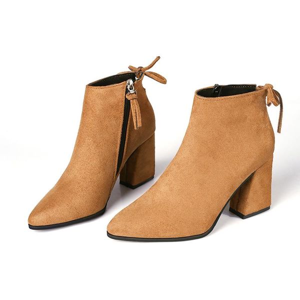 

women's short boots europe and america 2021 autumn winter fashion thick heels shallow mouth pointed shoes, Black