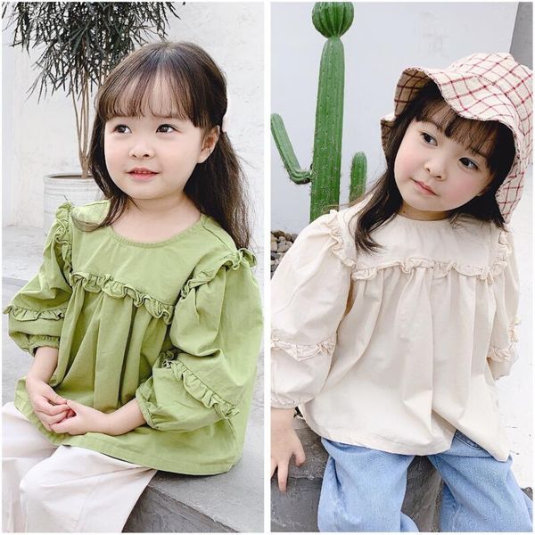

shirts 2021 spring autumn solid color girl shirt blouses infant baby toddler clothes cotton children kids girls blouse jw7733, White;black