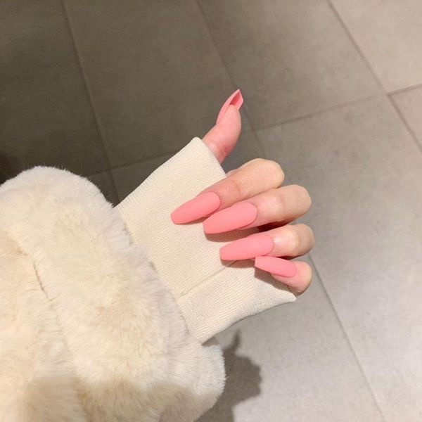 

false nails 24pcs/box fashion pink pure color frosted ballet fake medium length square head suitable fairy decor manicure, Red;gold