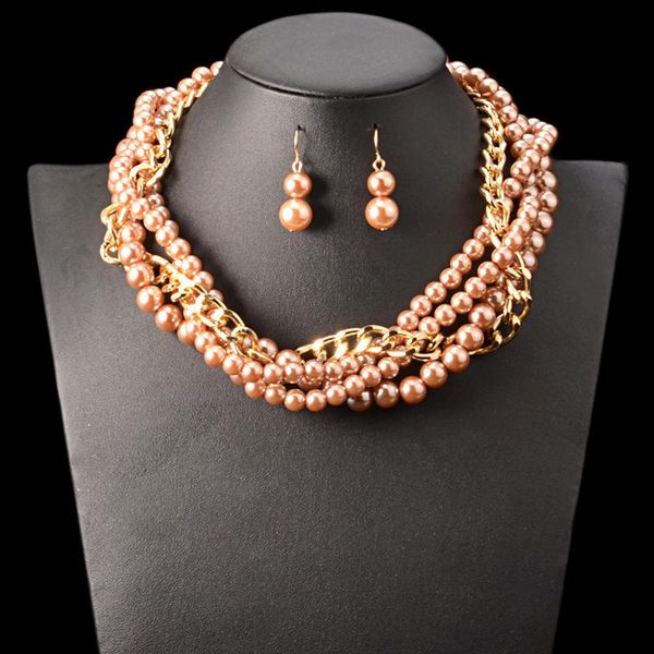 

earrings & necklace uddein handmade winding pearl jewelry vintage statement collar choker for women nigerian wedding sets, Silver