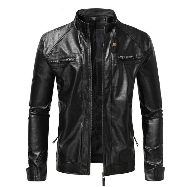 

men's jackets autumn winter fashion men's coat stand collar motorcycle leather jacket, Black;brown