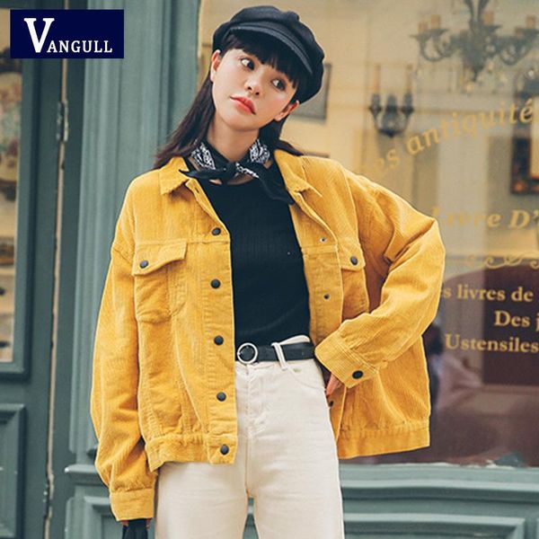 

women's jackets vangull 2021 autumn fashion women bomber jacket pocket cotton corduroy woman basic coats stylish slim fit outerwear, Black;brown