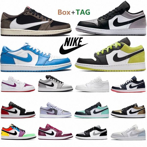 

[with box] low 1 1s men basketball shoes varsity red paris shadow unc tropical brown outdoor sports sneakers mens trainers y8uo#