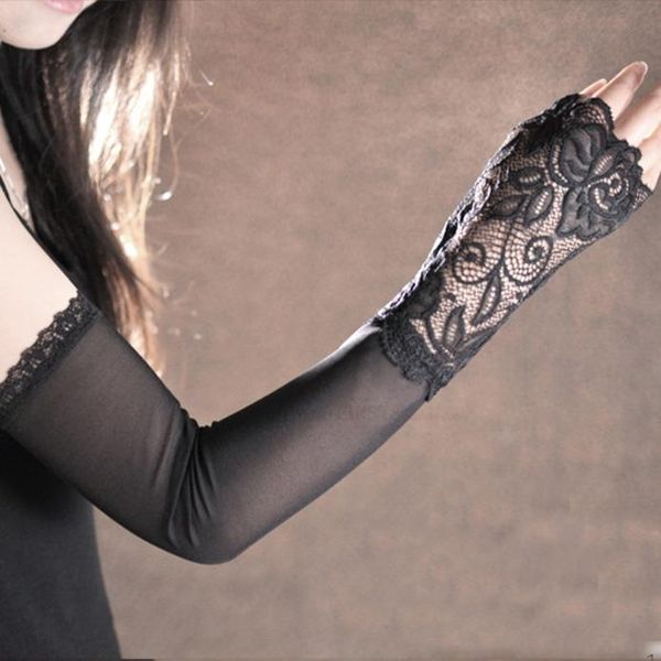 

bridal gloves black white lace women lady princess bridesmaid long party dancing performance driver free