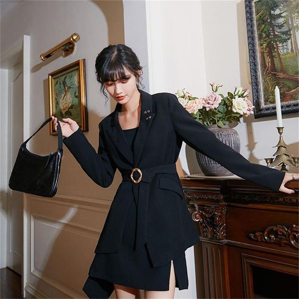 

black suit jacket female 2021 autumn winter waist belt small women fashion casual m267 women's suits & blazers, White;black