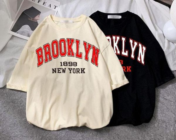 

women's t-shirt summer kpop brooklyn butterfly cotton women round neck short sleeve casual streetwear harajuku oversize tee top, White