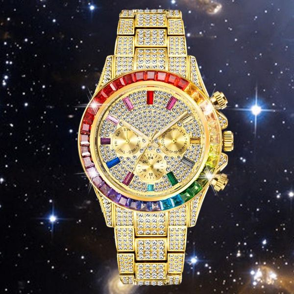 

wristwatches drop full diamond watch for men hip hop bling iced out mens watches waterproof fashion quartz wristwatch man, Slivery;brown
