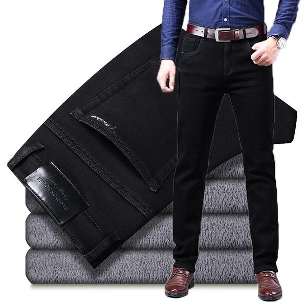 

men's jeans winter plus velvet warm stretch slim fit business fashion thicken denim trousers fleece brand pants, Blue