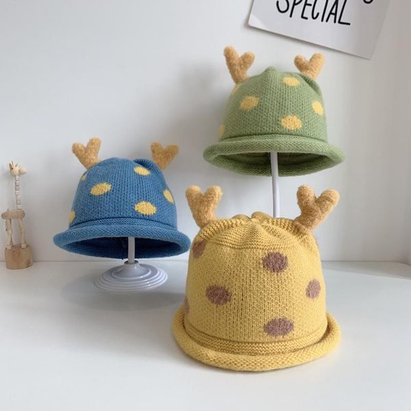 

beanies 2021 antlers knitted beanie child skullies girl bonnet autumn winter 6-36 months baby hat boy cap gorros caps cagoule