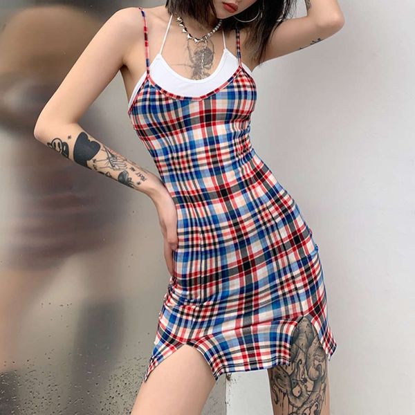 

summer casual color contrast slim fashion sling with vest dress, Black;gray