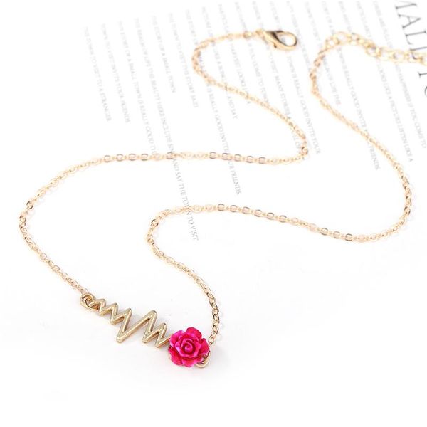 

pendant necklaces simple and creative heartbeat rose charm necklace infinity lifeline for women nursing, Silver