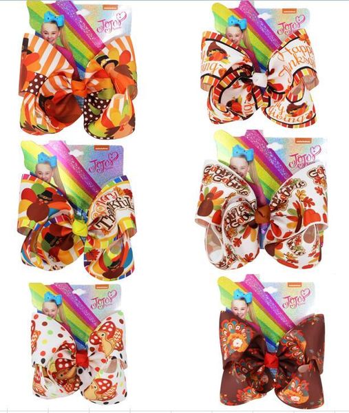 

turkey grosgrain ribbon 7inch hair bows thanksgiving accessories for girls kids hairgrips hairpins 12pcs/, Slivery;white