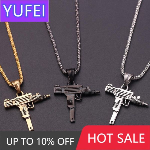 

personality uzi gun shaped pendant necklace for women men night club bar party accessory gothic male punk hip hop chain jewelry necklaces, Silver