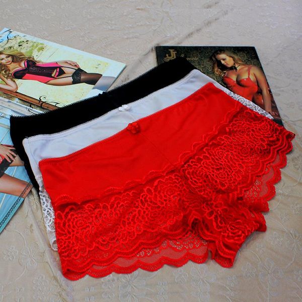 

women's panties 3pcs/pack women lace underwear knickers mesh floral lingerie female seamless briefs underpants mid rise xl2xl3xl, Black;pink