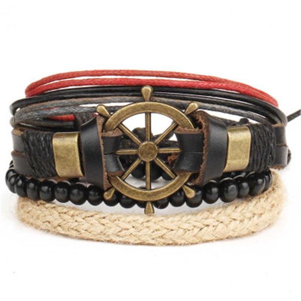 

charm bracelets boho jewelry tibet stone feather leather bracelet eye fish charms beads for men vintage punk wrap wristband, Golden;silver