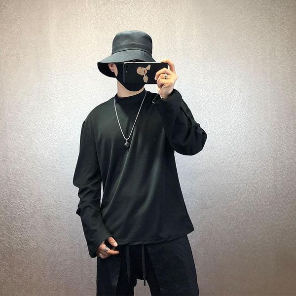 

men's t-shirts classic personality contracted fold stand collar bottom shirt youth fashion loose large size t-shirt, White;black