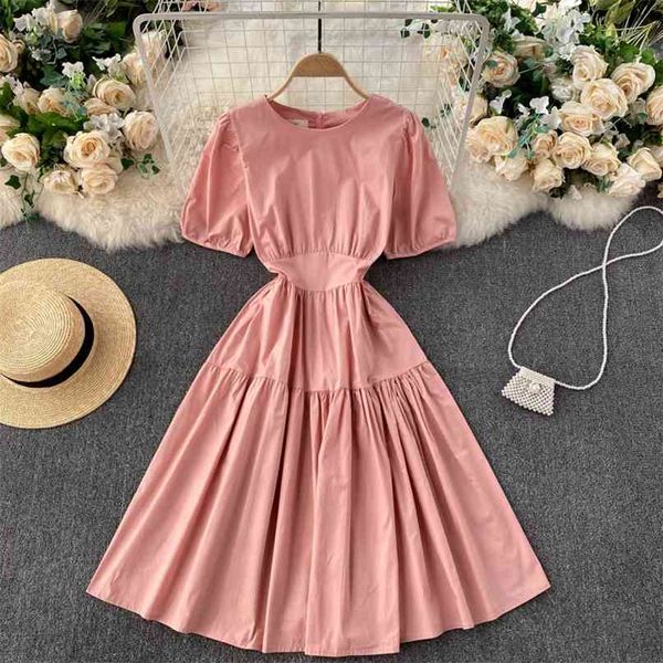 

women's summer fashion round neck short sleeve simple solid color slim a-line dress vestido de mujer s016 210527, Black;gray