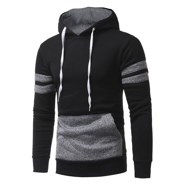 

men's hoodies & sweatshirts men full sleeve drawstring outerwear pullover male sweatshirt fashion patchwork mens clothing casual hooded, Black