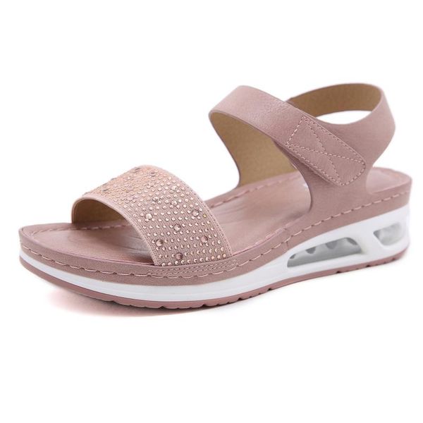 

style fashion casual female shoes woman summer wedge comfortable rhinestone sandals ladies air cushion big size sandalias, Black