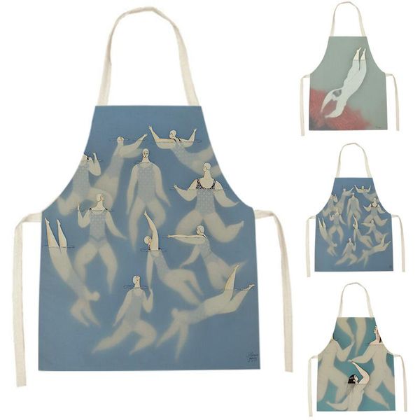 

aprons 1pcs man swimming in ocean waves kitchen apron abstract blue kids men women chef cooking waist bib cleaning pinafores