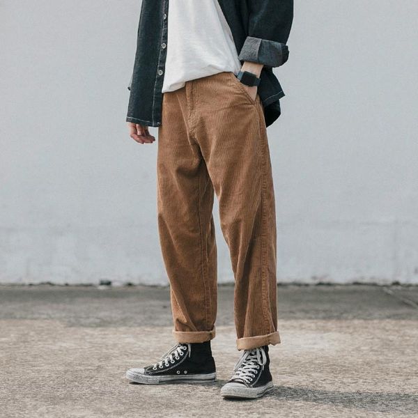 

men's pants corduroy casual retro old harlan youth trend straight streetwear, Black