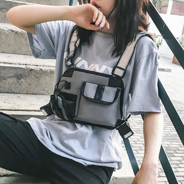 

hip hop nylon reflective strap waist belt packs casual women men outdoor climbing sports streetwear harness vest chest rig bags