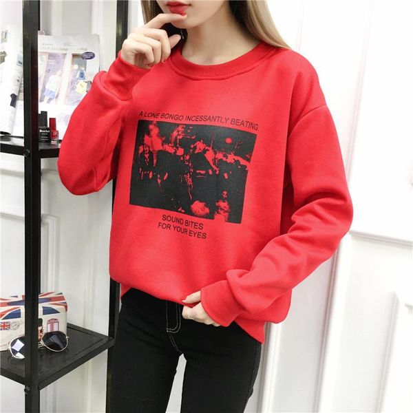 

women's hoodies & sweatshirts thick plush sweatshirt fashion round neck long-sleeved printing bottoming shirt loose wn*, Black