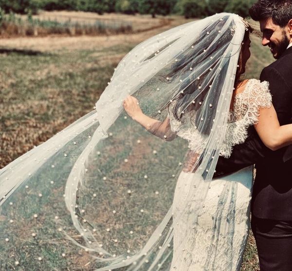 

bridal veils beautiful long pearl veil one layer 3m cathedral 3 meters white ivory wedding with pearls bride accessories, Black
