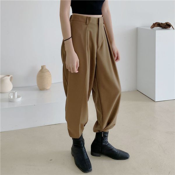 

all match vintage high waist brief trousers chic women retro stylish office lady large size straight pants 210421, Black;white