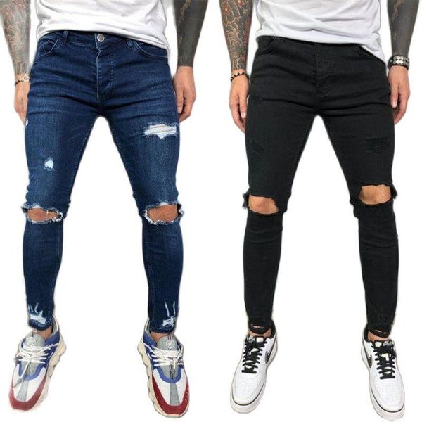 

men's jeans richkeda store 2021 ripped stretch slim cool skinny elastic denim pants blue black for male spring summer autumn