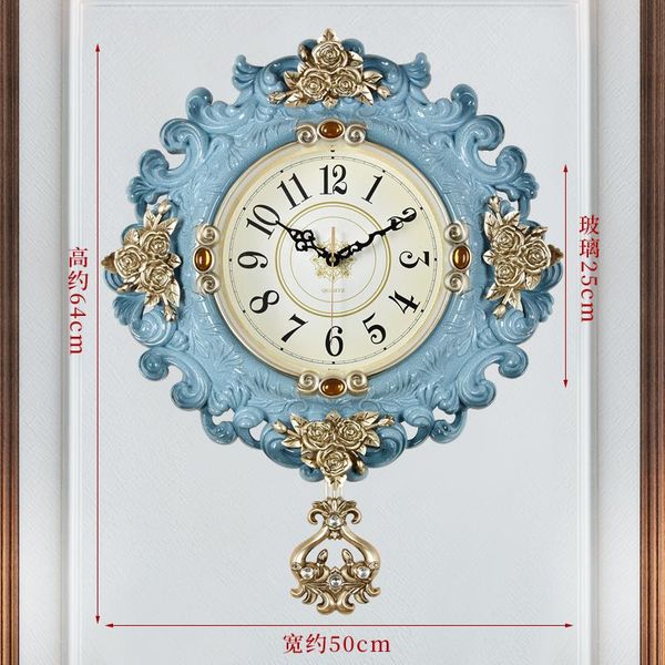 

wall clocks european art clock vintage luxury blue silent creative glass pendulum round zegar scienny bedroom decor mm60wc