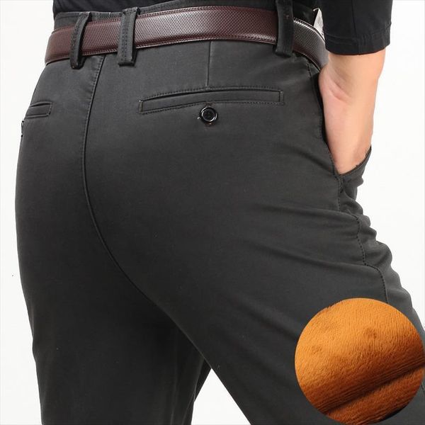 

winter thick casual with women pants velvet thicken high waist comfortable middle aged mens cotton business straight long, Black