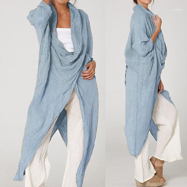 

women vintage long shirts asymmetrical tunic celmia 2021 autumn blouses casual cowl neck sleeve loose blusas female1, White