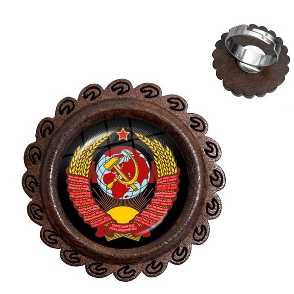 

cluster rings vintage ussr soviet badges sickle hammer adjustable wood cccp russia emblem communism sign grade ring for women men, Golden;silver