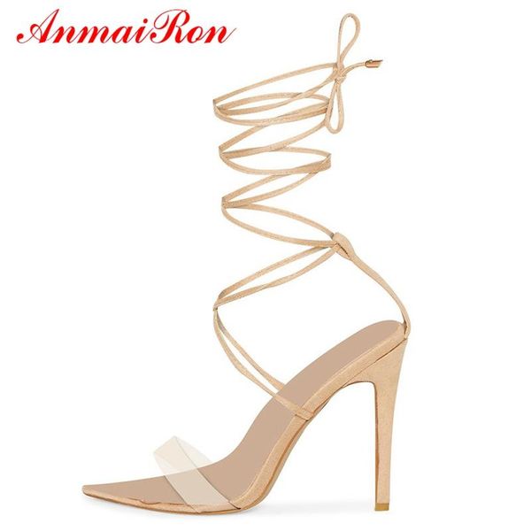 

sandals basic casual super high heel lace-up ankle strap microfiber women fashion shoes big size 35-43 ly828, Black