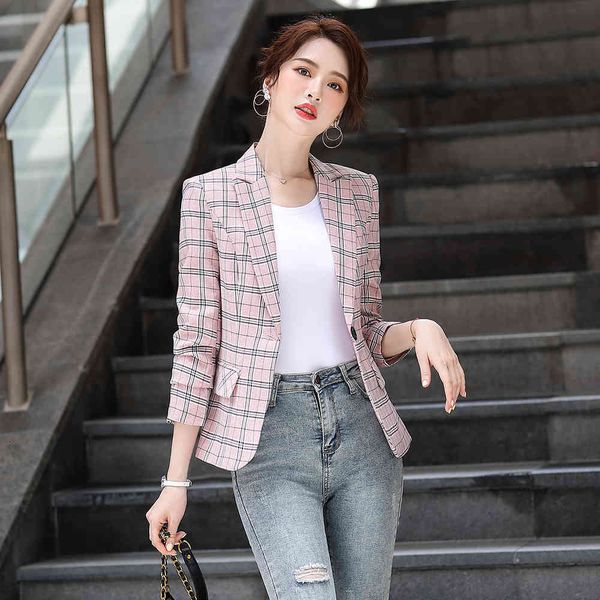 

suit suit thin female white pink plaid blazer ladies spring fall girl button jacket, White;black