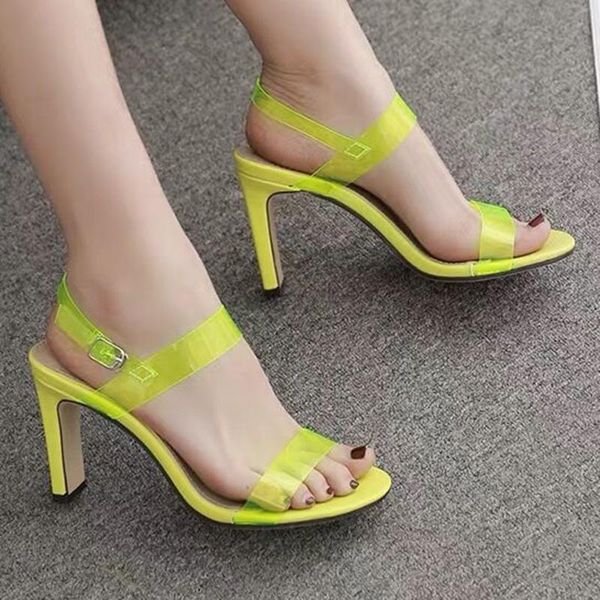 

dress shoes open toe transparent thick heel sandals banquet women's super high women 2021 summer style, Black