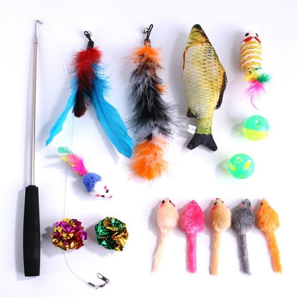 

cat toys 15pcs cats stick mouse ball fishing rod strip carp teaser accessories durable pet funny catcher product for kitten