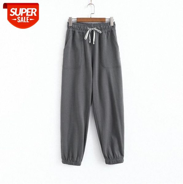 

010915 thin sports pants women big pockets drawstring waist loose casual #vw7r, Black;gray