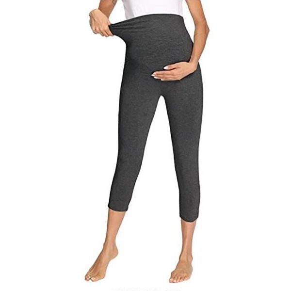 

maternity bottoms pants pregnant woman abdomen leggings pure color yoga sports high waist ankle-length trousers, White