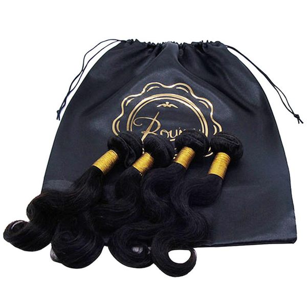

gift wrap customized size logo hair packaging products black bags silk drawstring pocket satin
