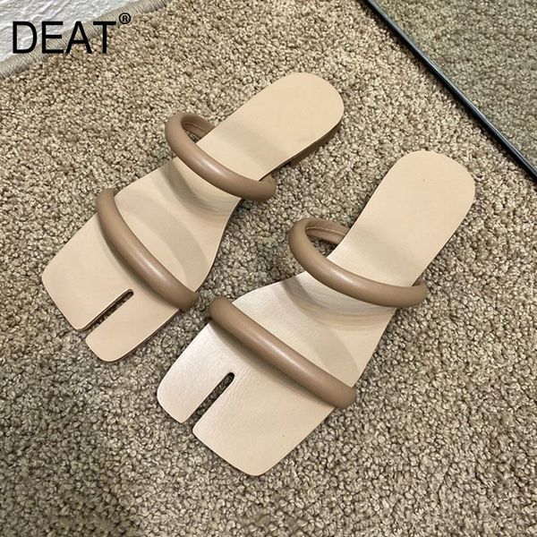 

slippers [deat] 2021 spring summer square toe split toes shallow narrow band outside flat women shoes fashion tide 10h447, Black