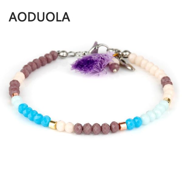 

charm bracelets boho summer color blue tassel bracelet glass beads stainless steel clasp for woman's jewelry gift, Golden;silver