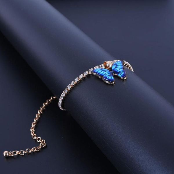 

anklets women fashion butterfly drop rhinestones inlaid chain anklet foot bracelet gift, Red;blue